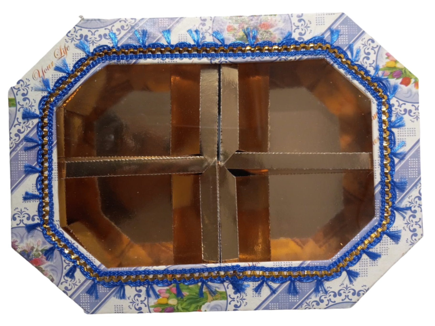 Empty DryFruit Boxes in Octagon Shape - 4 Compartment (300Gms) - 10 x 7"