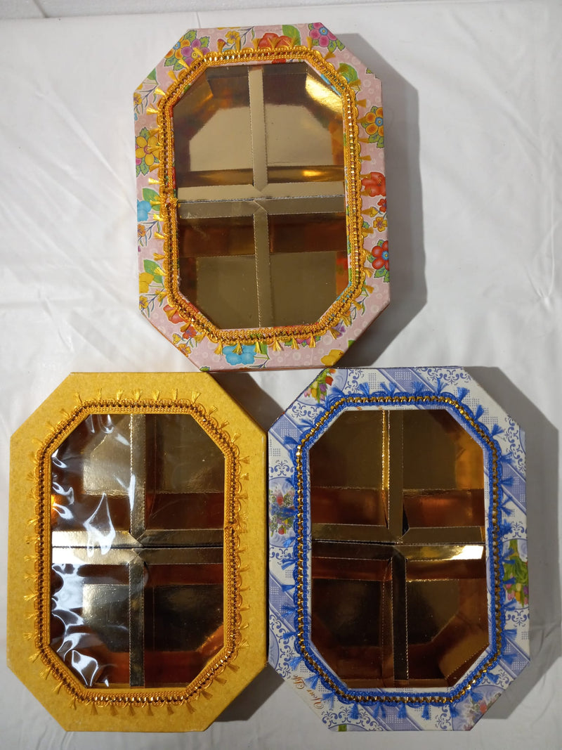 Empty DryFruit Boxes in Octagon Shape - 4 Compartment (300Gms) - 10 x 7"