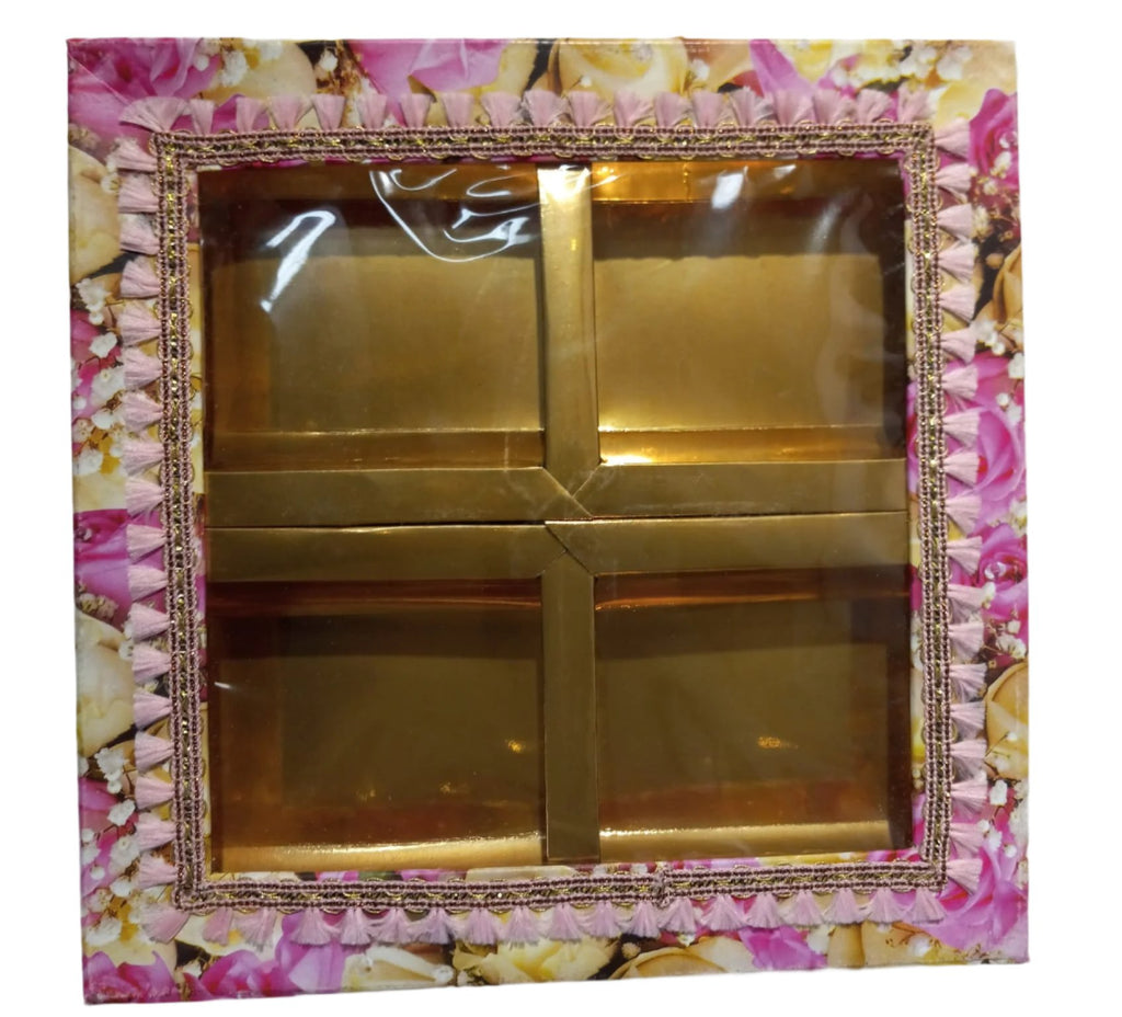 Empty DryFruit Boxes in Square Shape - 4 Compartment (400Gms) - 10 x10"