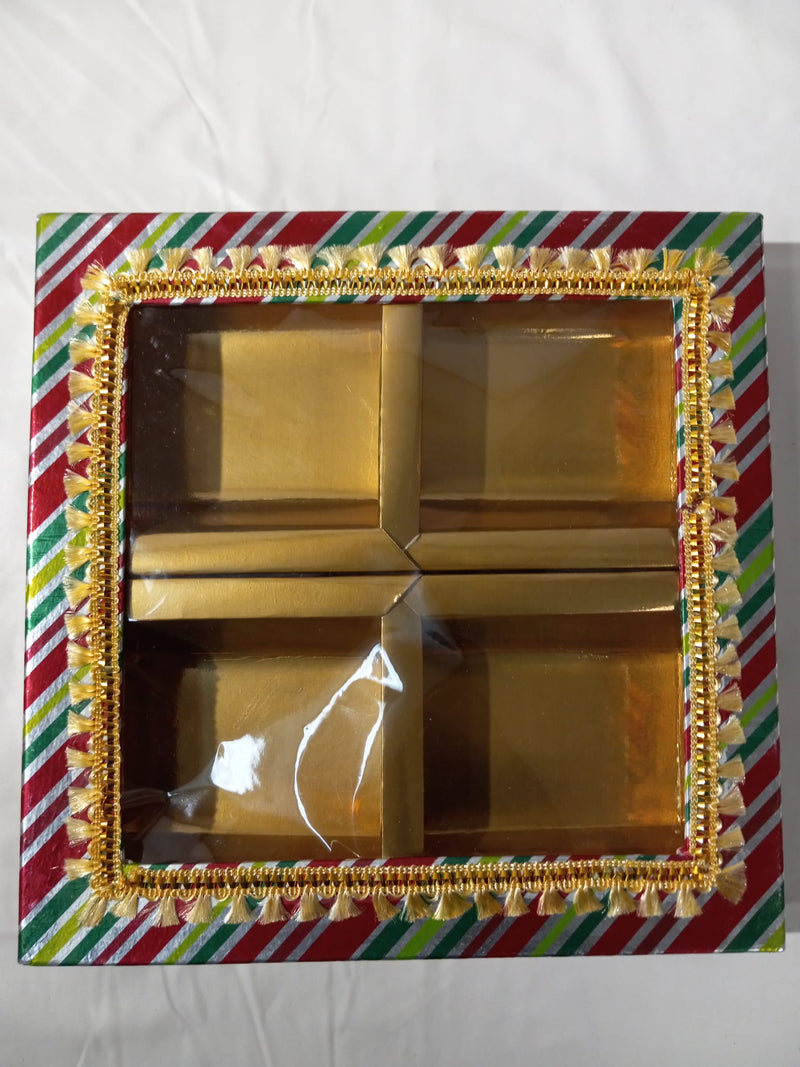 Empty DryFruit Boxes in Square Shape - 4 Compartment (400Gms) - 10 x10"