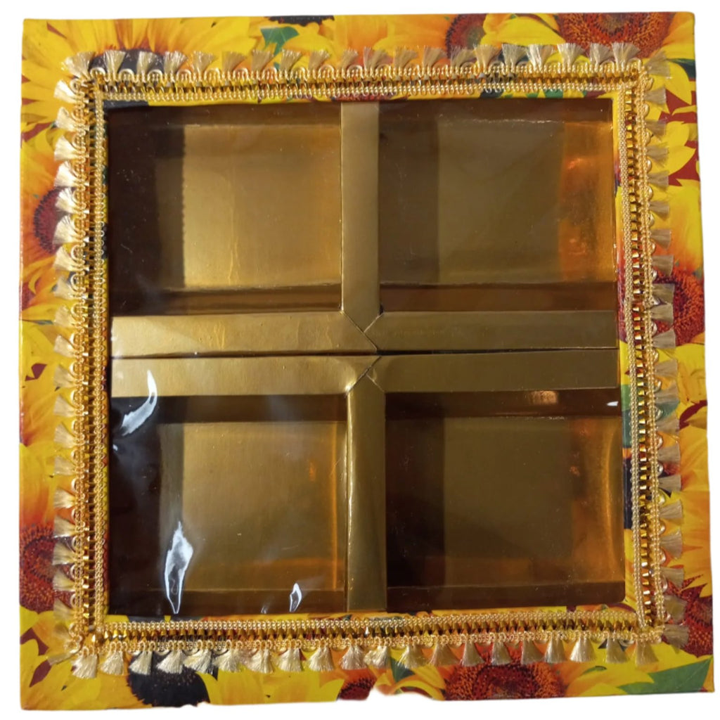 Empty DryFruit Boxes in Square Shape - 4 Compartment (400Gms) - 10 x10"