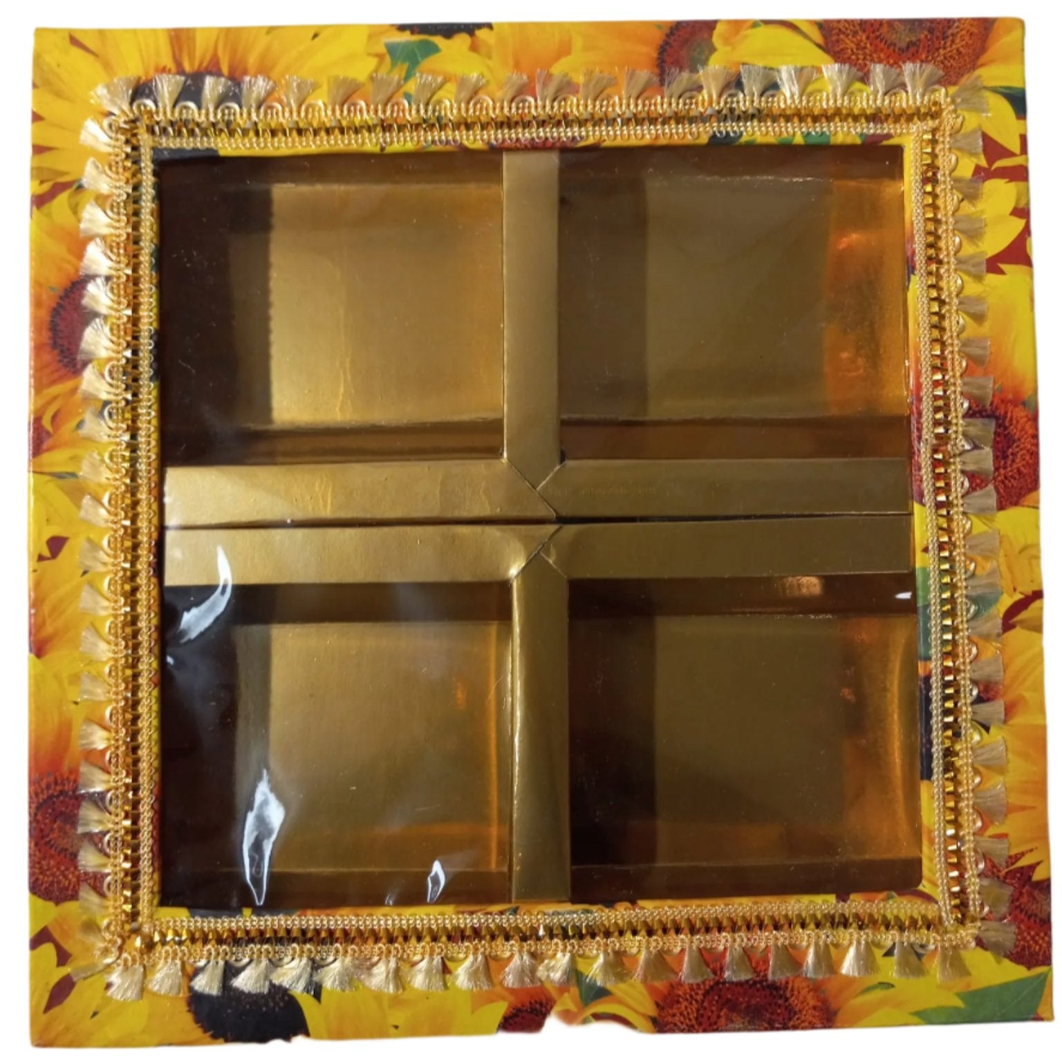 Empty DryFruit Boxes in Square Shape - 4 Compartment (400Gms) - 10 x10"