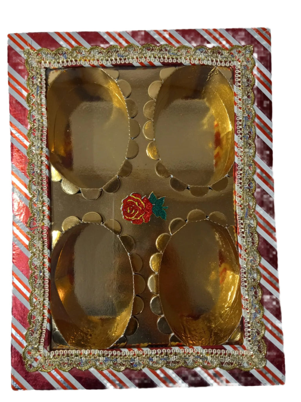 Empty DryFruit Boxes - 4 Compartment (Oval Shape-Inside) - 10 x 8"
