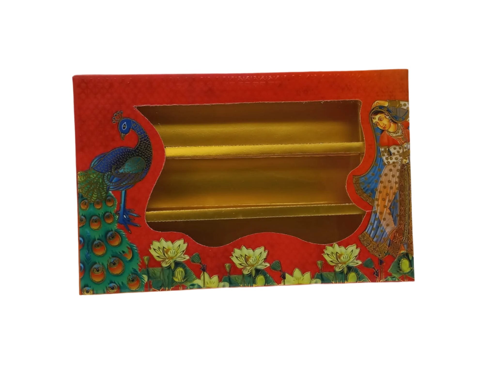 Fancy Design Empty Sweet Boxes (Red in Peacock - 3 Patition) - 1/2 Kg