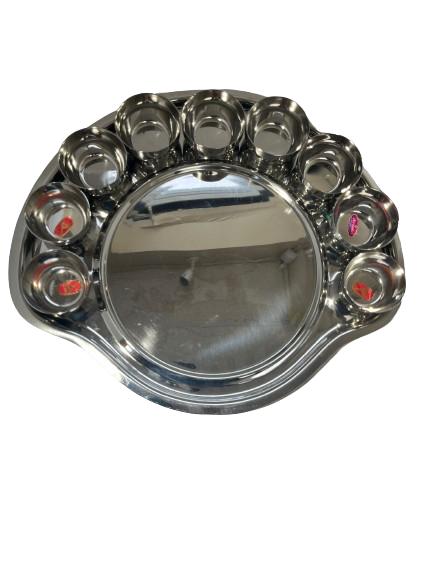 Stainless  Steel  Oval Thali(   With Watti /Katori  - 9  ) (Copy)