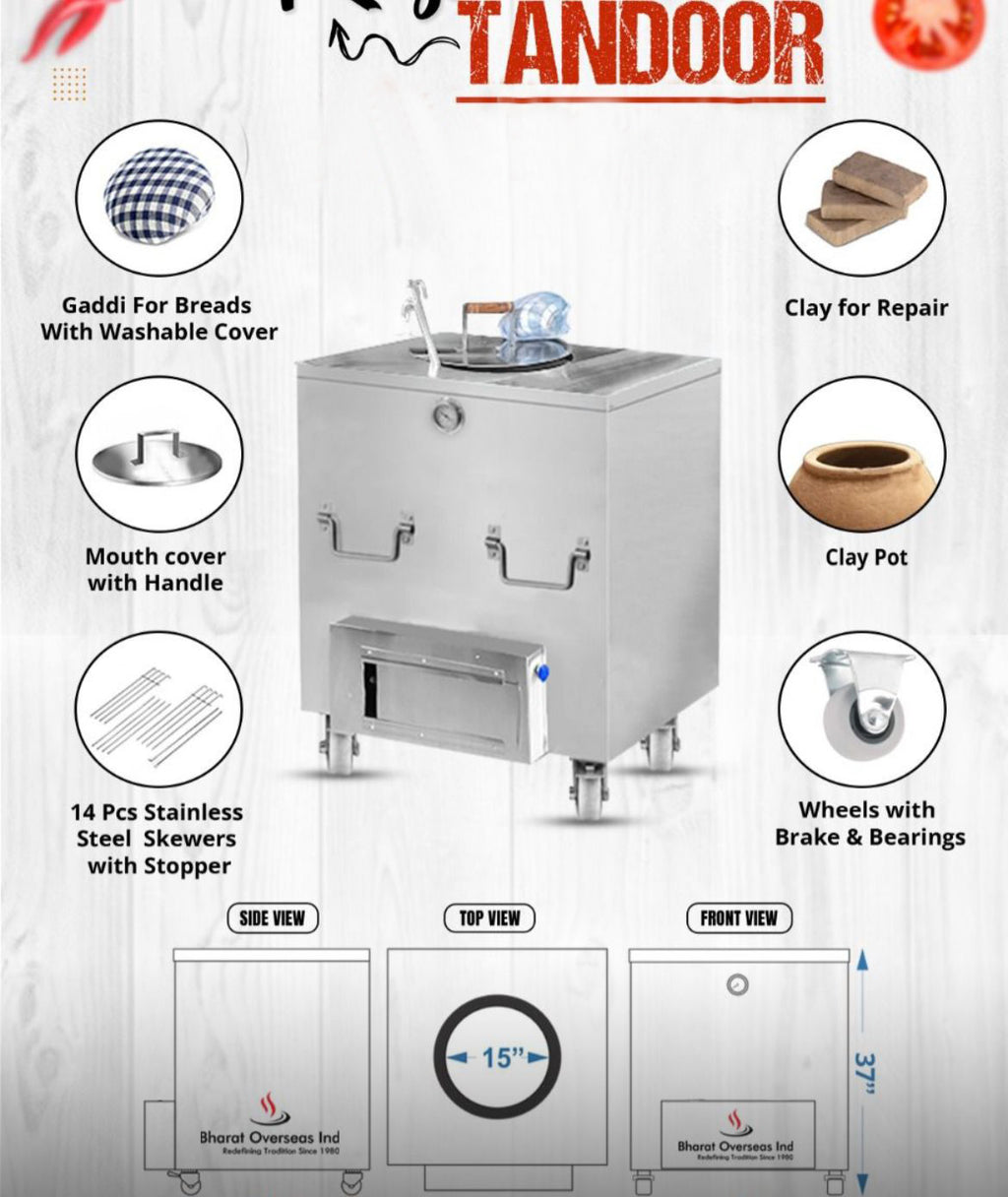 NSF Certified Commercial Tandoor Oven with Trolley - 34" x 34" x 37"