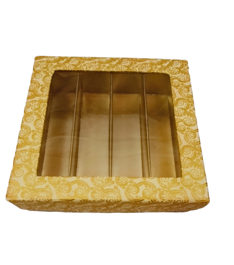 Yellow Golden Design Square Empty Sweet Boxes - 500 Gm