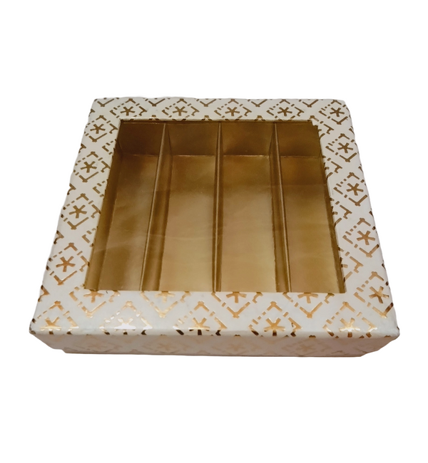 White Golden Design Square Empty Sweet Boxes - 500 Gm