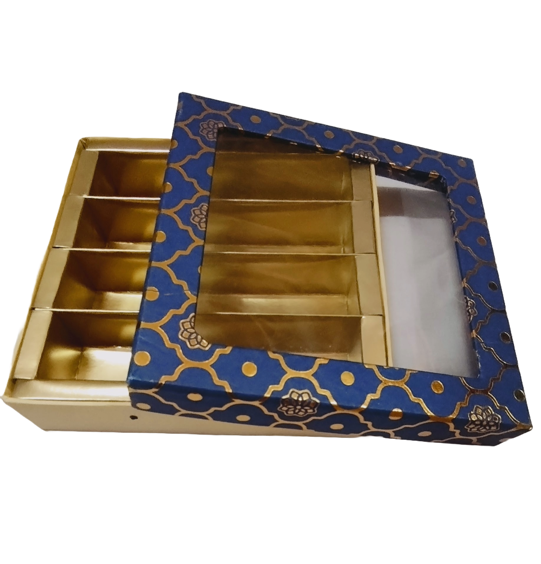Blue Golden Design Square Empty Sweet Boxes - 500 Gm