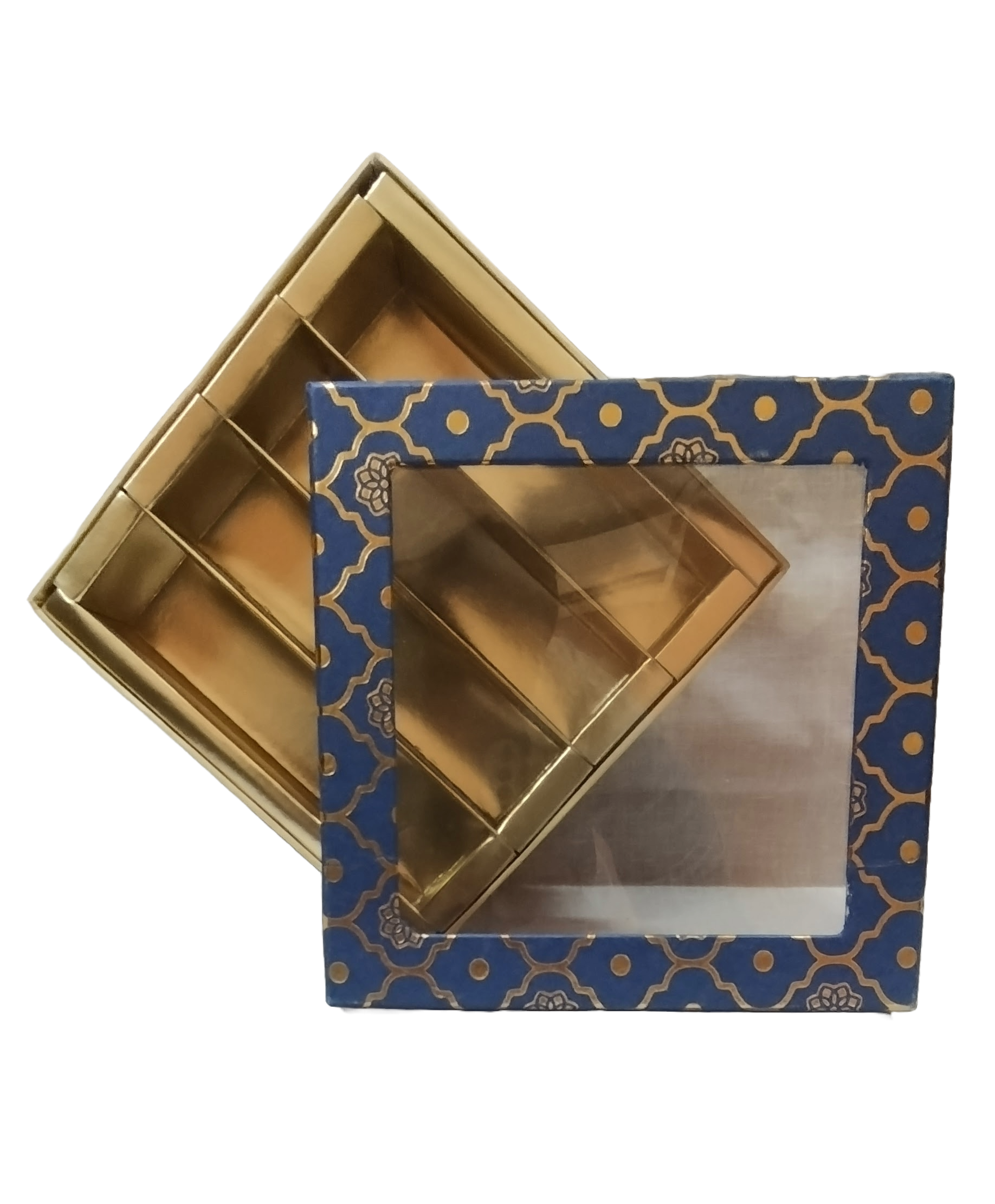 Blue Golden Design Square Empty Sweet Boxes - 500 Gm