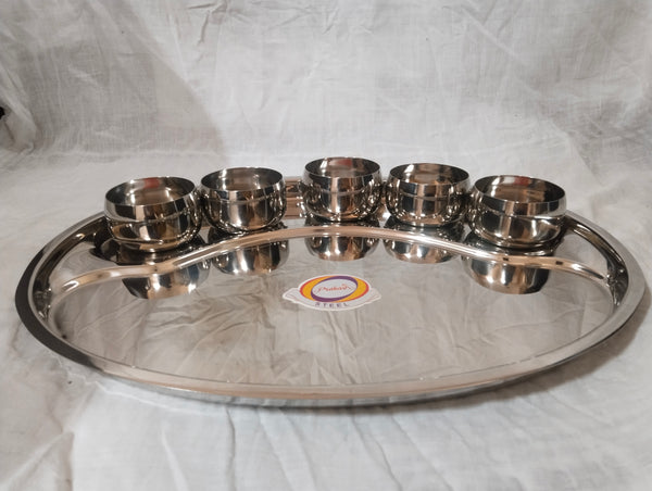 Stainless  Steel  Oval Thali(   With Watti /Katori  - 6  )