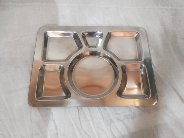 Stainless   Steel Rectangal Roti Thali  With    6  Compartment