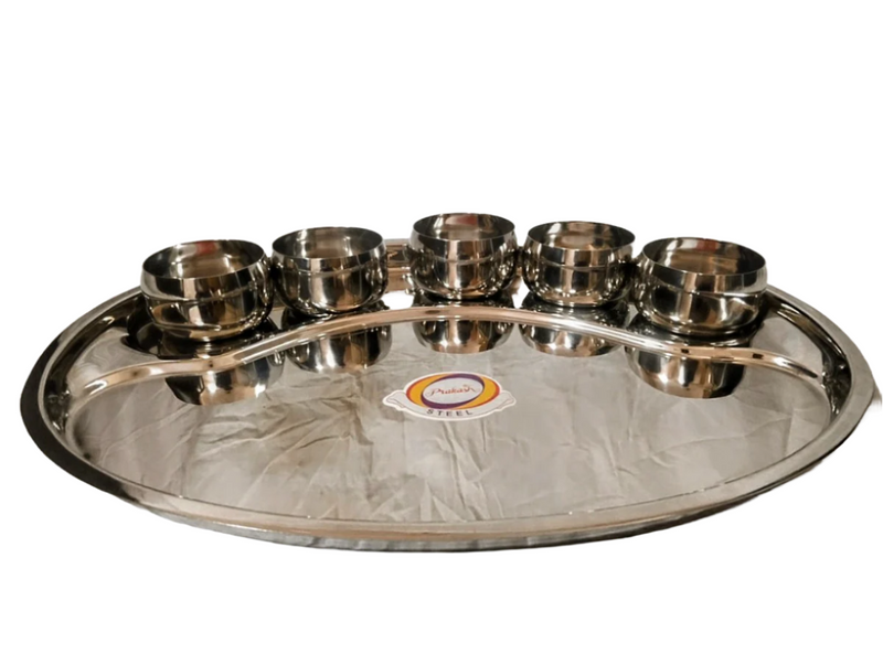 Stainless  Steel  Oval Thali(   With Watti /Katori  - 5  )