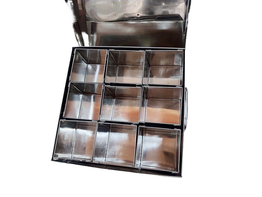 Stainless  Steel Masala / Spices Dabba  with 9 large container inside with tight Lid