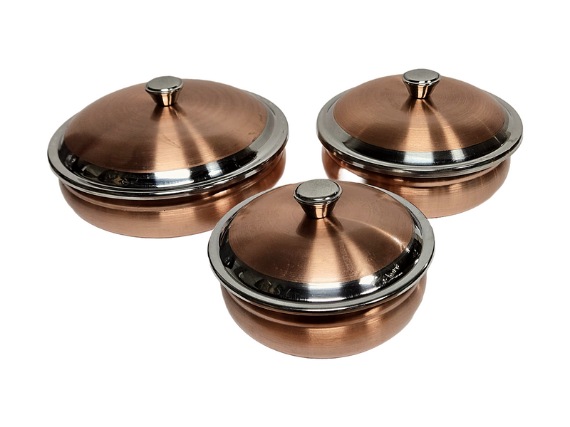 Copper Stainless Steel Handi Serving Dish with Lid (Plain) - 3 Sizes