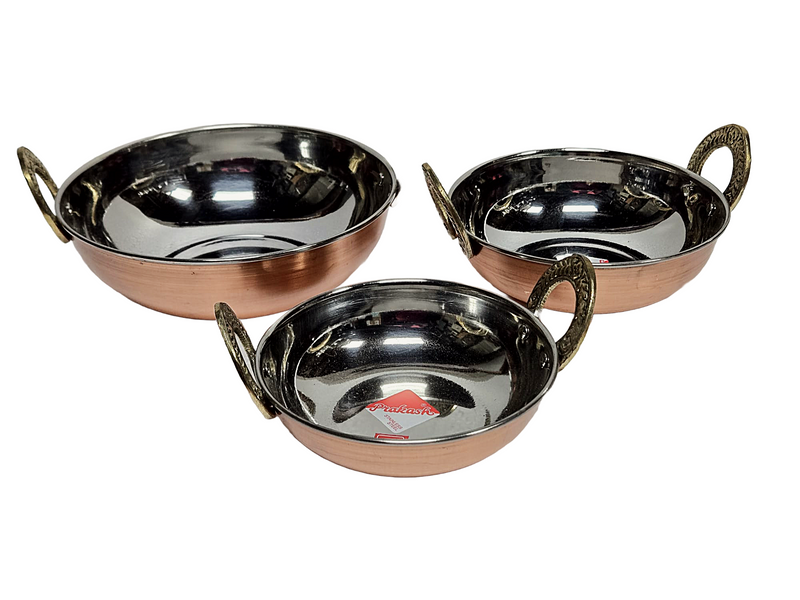 Copper Stainless steel Kadai serving ware (Plain) - 3 Sizes