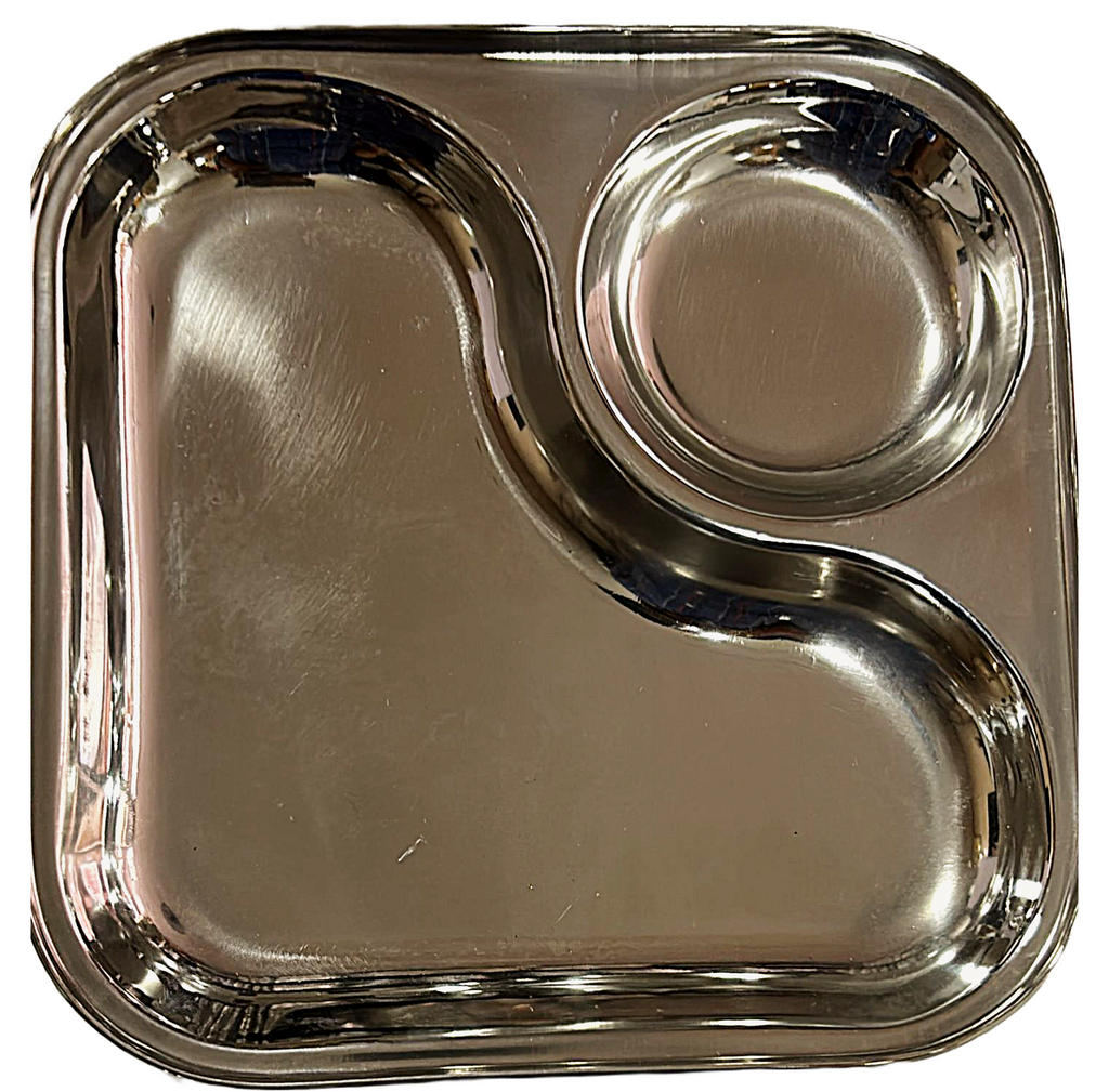 Stainless Steel Thali/Plate 2 compartment (6Pcs Set)