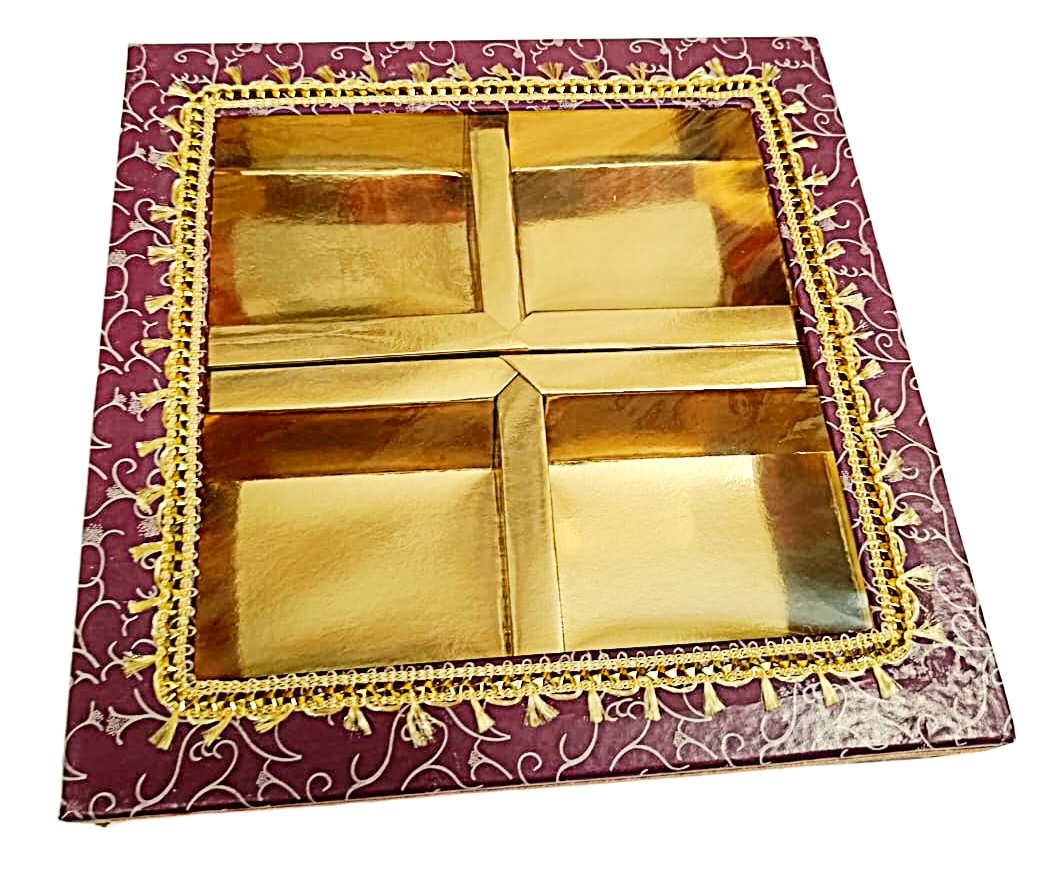 Empty DryFruit Boxes in Square Shape - 4 Compartment (maroon)