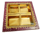 Empty DryFruit Boxes in Square Shape - 4 Compartment (maroon)