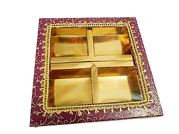 Empty DryFruit Boxes in Square Shape - 4 Compartment (maroon)