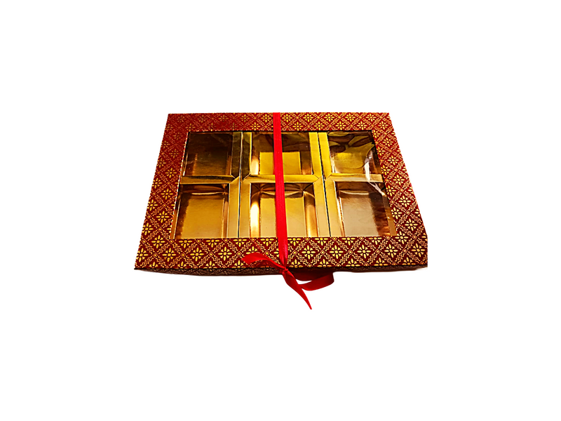 Empty DryFruit Boxes in Square Shape - 6 Compartment (Red)