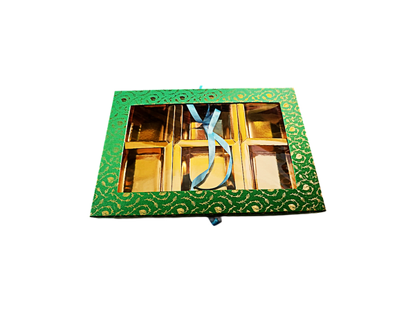 Empty DryFruit Boxes in Square Shape - 6 Compartment (Green)