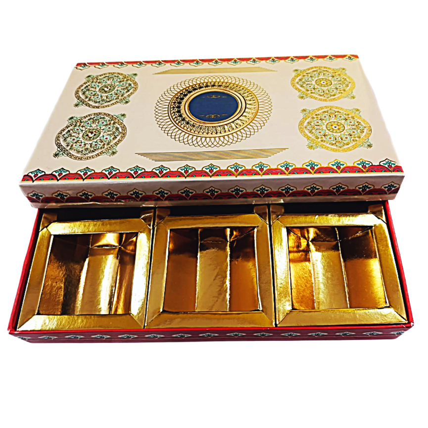 Empty Dry Fruit Boxes in Square Shape - 6 Compartment (cream)