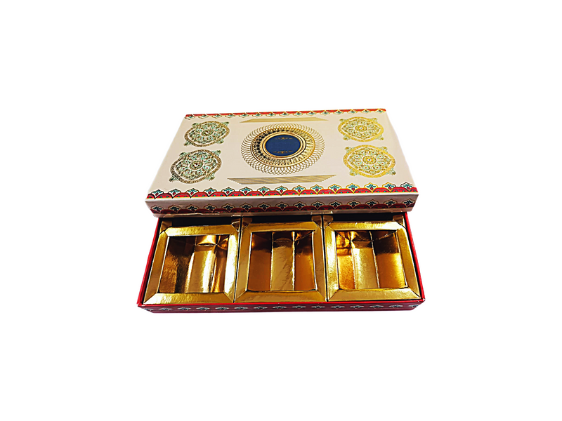 Empty Dry Fruit Boxes in Square Shape - 6 Compartment (cream)