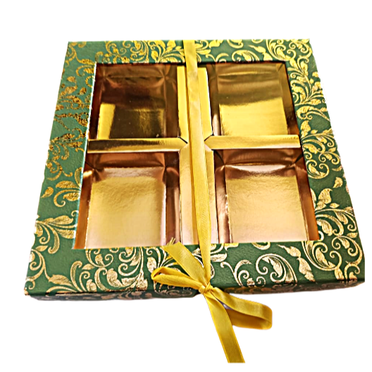Empty DryFruit Boxes in Square Shape - 4 Compartment (Green)