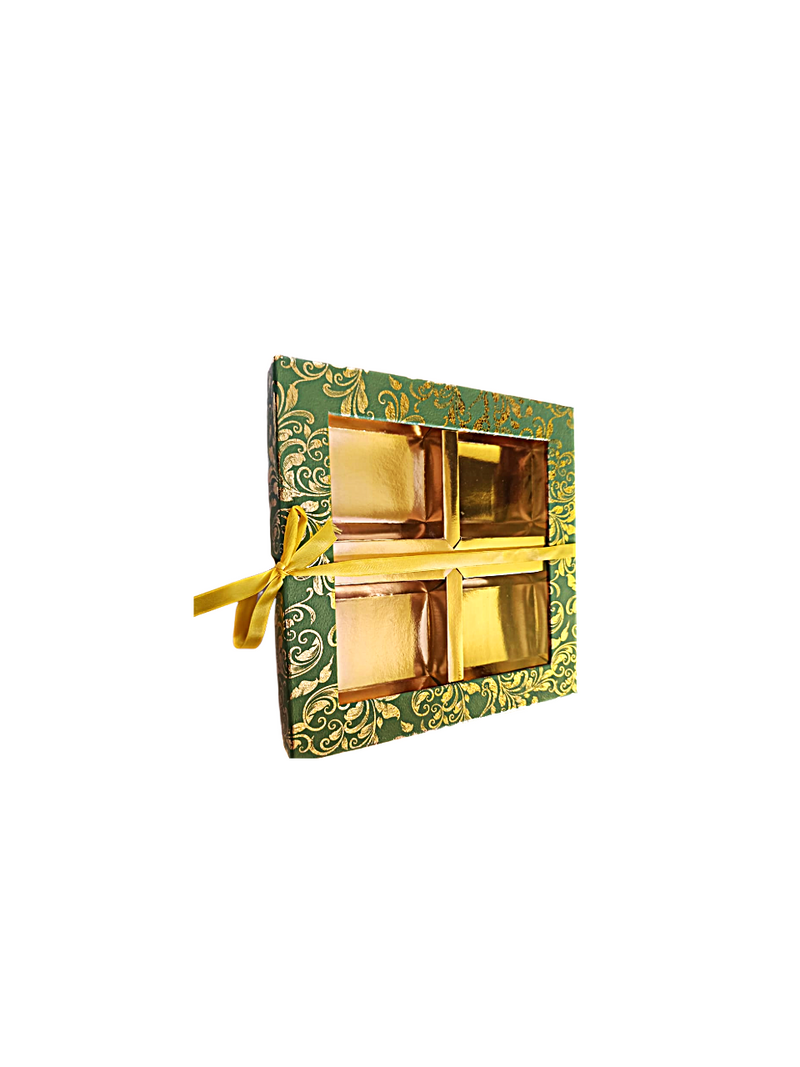 Empty DryFruit Boxes in Square Shape - 4 Compartment (Green)