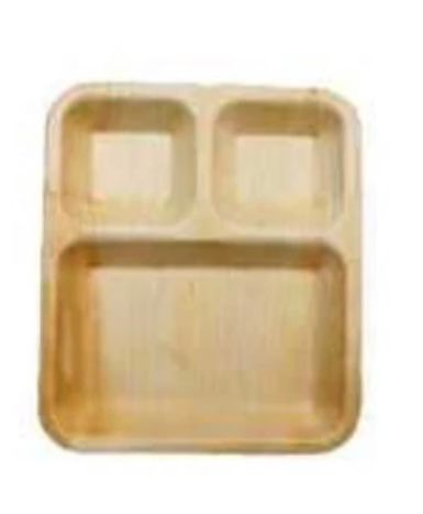 Eco-Friendly Disposable Rectangle Plates in 3Comp - 8 x 9" (Pack of 25 Pcs)
