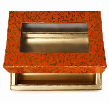 Orange-Colored Indian Sweet Boxes with 2 Compartments - 1/4 Kg Size - Outer: 7" x 4.5" x 1.75", Inner: 6.75" x 4.25" x 1.51"
