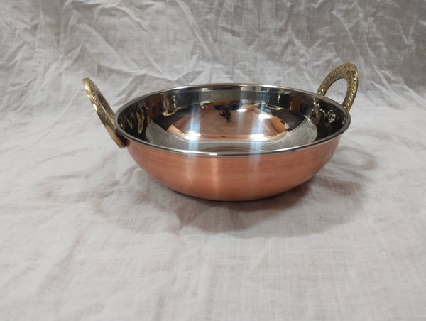 Copper Stainless Steel Kadai  Plain  (3 Sizes)  serving ware