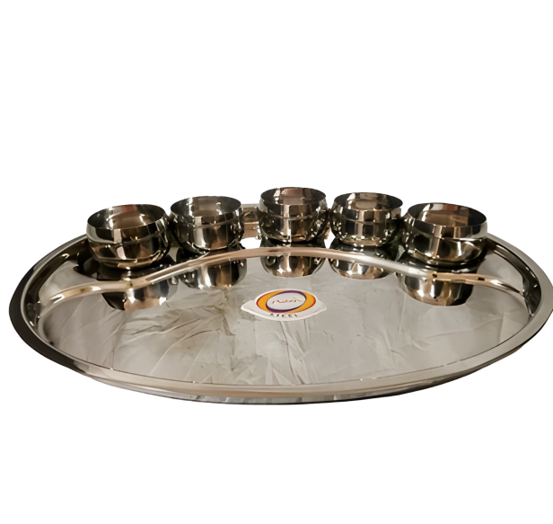 Stainless Steel Oval Thali (With Watti /Katori - 5)