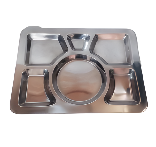 Stainless Steel Rectangle Roti Thali With 6 Compartment