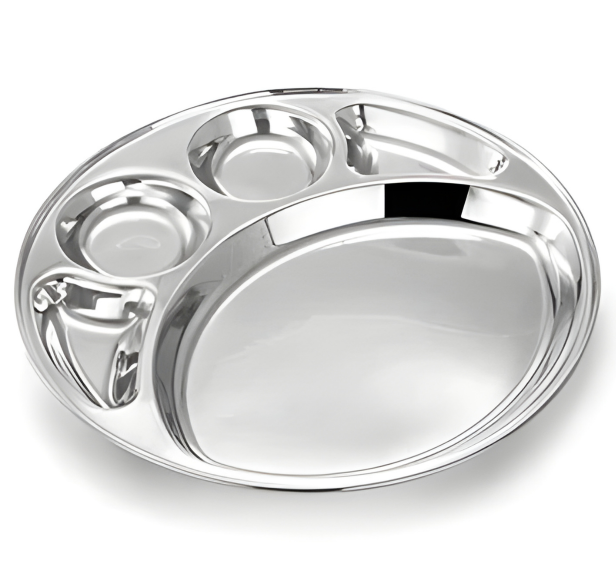 Stainless Steel Round Thali/Plate 5 Compartment