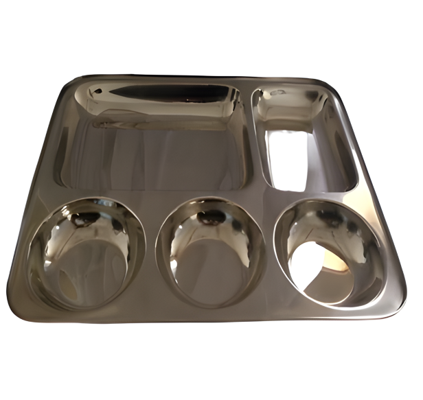 Stainless Steel Rectangle Thali - 5 Compartments