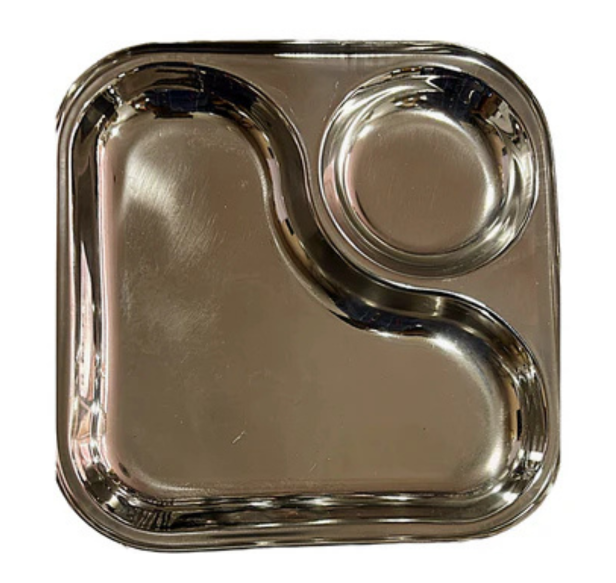 Stainless Steel Thali/Plate 2 compartment (6Pcs Set)