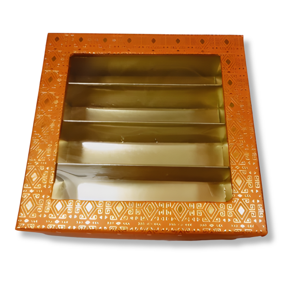 Orange Golden Design Square Empty Sweet Boxes - 500 Gm