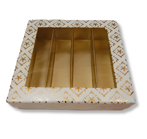 White Golden Design Square Empty Sweet Boxes - 500 Gm