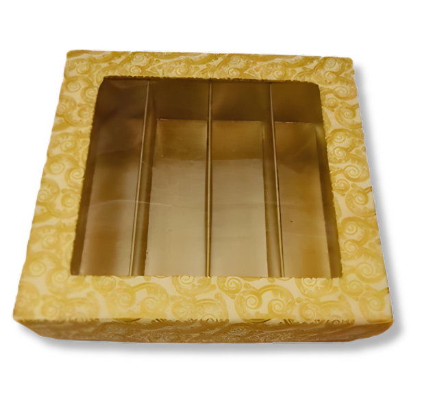 Yellow Golden Design Square Empty Sweet Boxes - 500 Gm