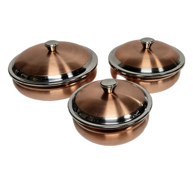 Copper Stainless Steel Handi Serving Dish with Lid (Plain) - 3 Sizes