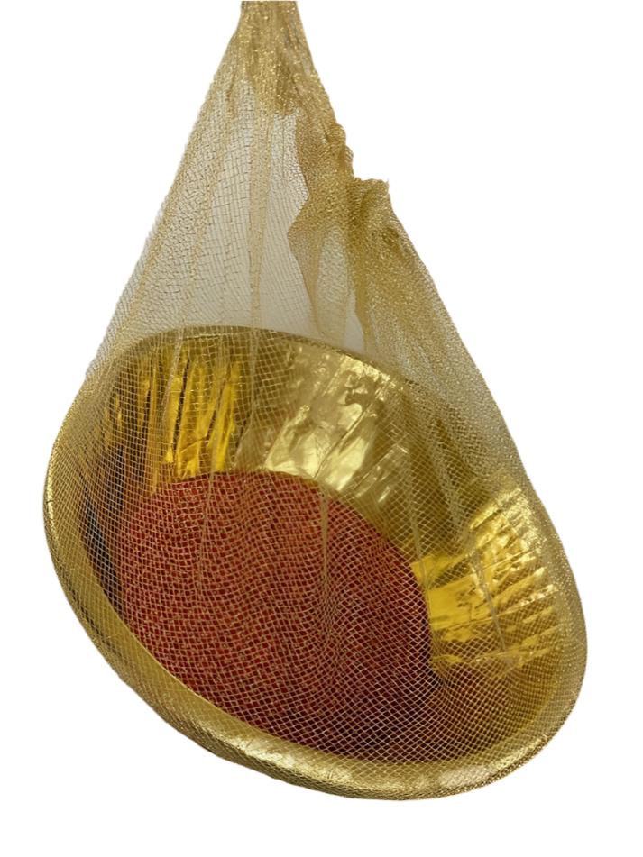 Decorative Golden-Red Bandhani Chhab w/Jholla(Net) (Size - 14 & 18")