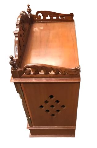 Wooden Puja Mandir for Home w/ Carving & Bells on Doors - 21"- LI41
