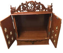 Wooden Puja Mandir for Home w/ Carving & Bells on Doors - 21"- LI41