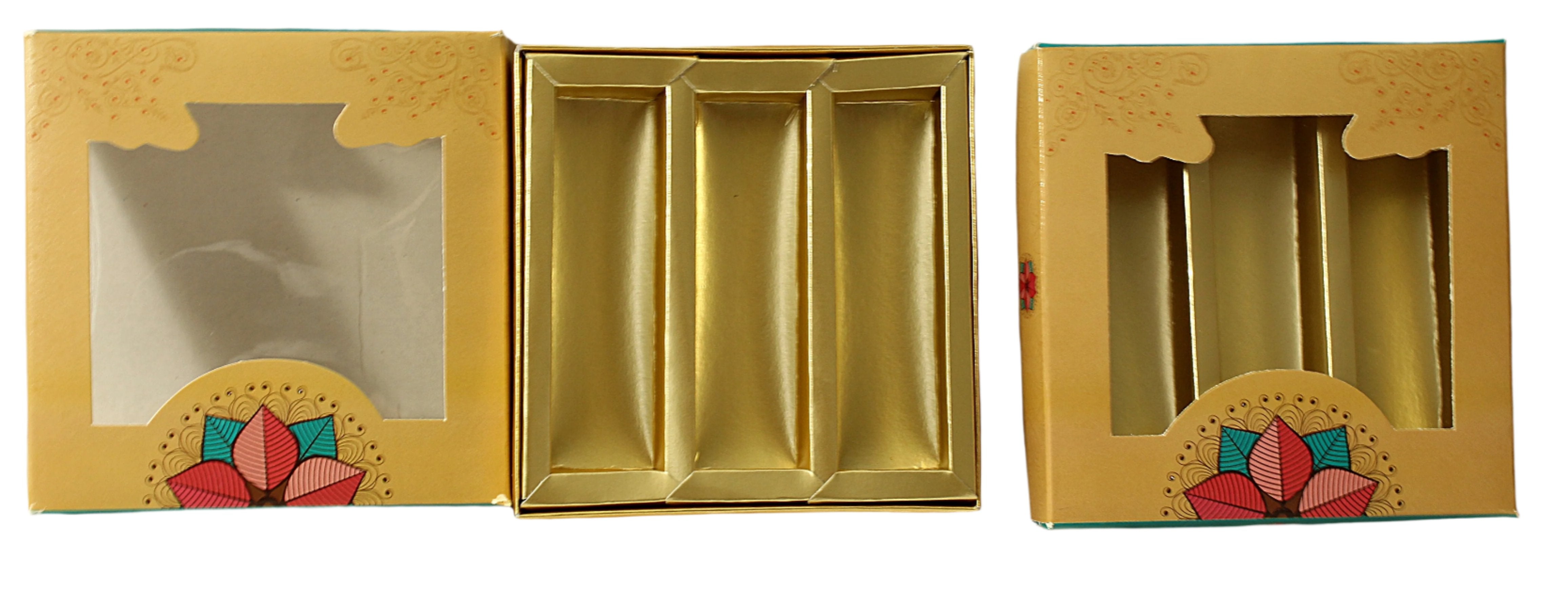Golden Flower Print Sweet Box 250 Grams 3 Partition