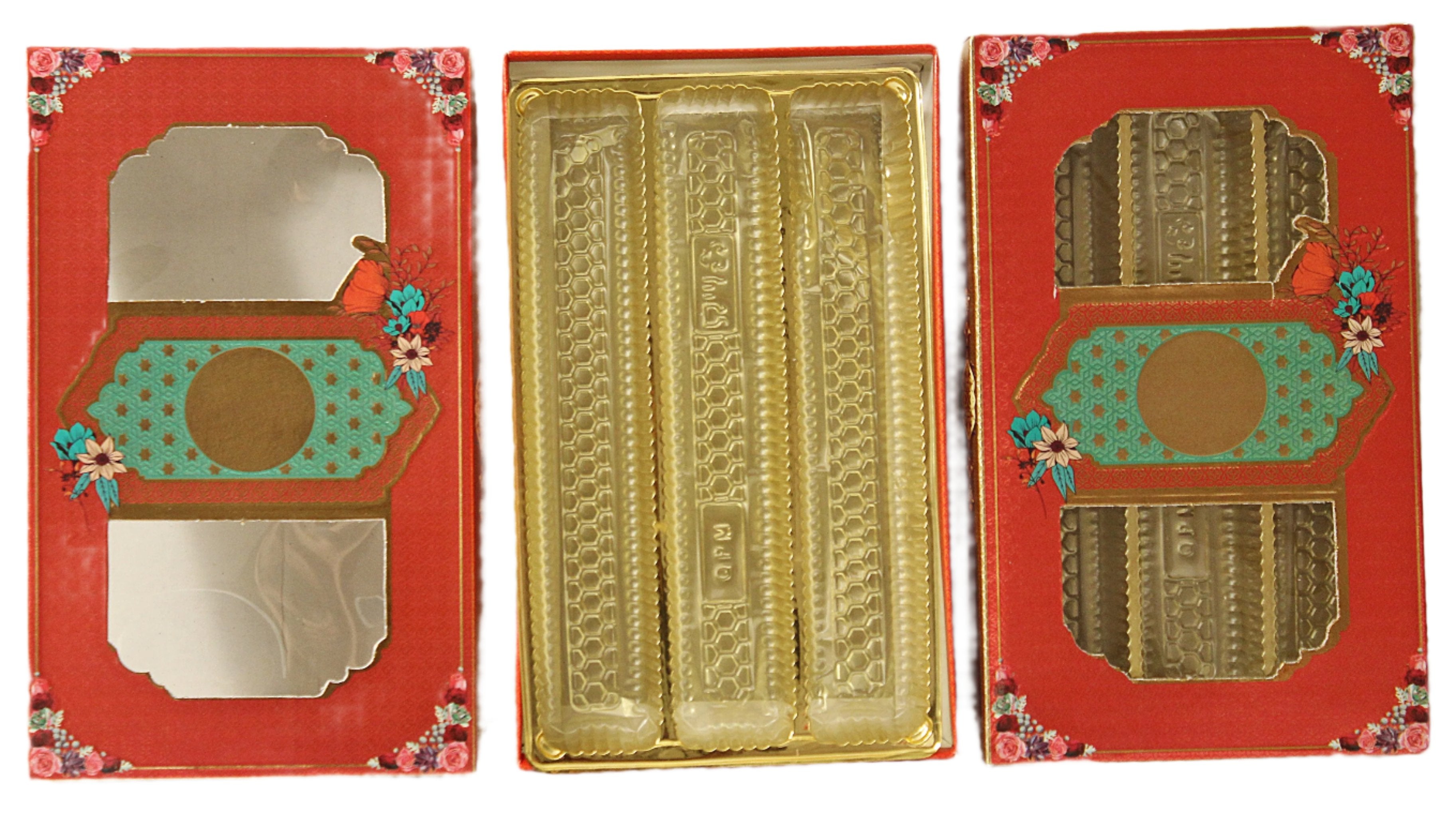 Fancy Design Empty Sweet Boxes (Red - 3 Patition) - 1/2 Kg