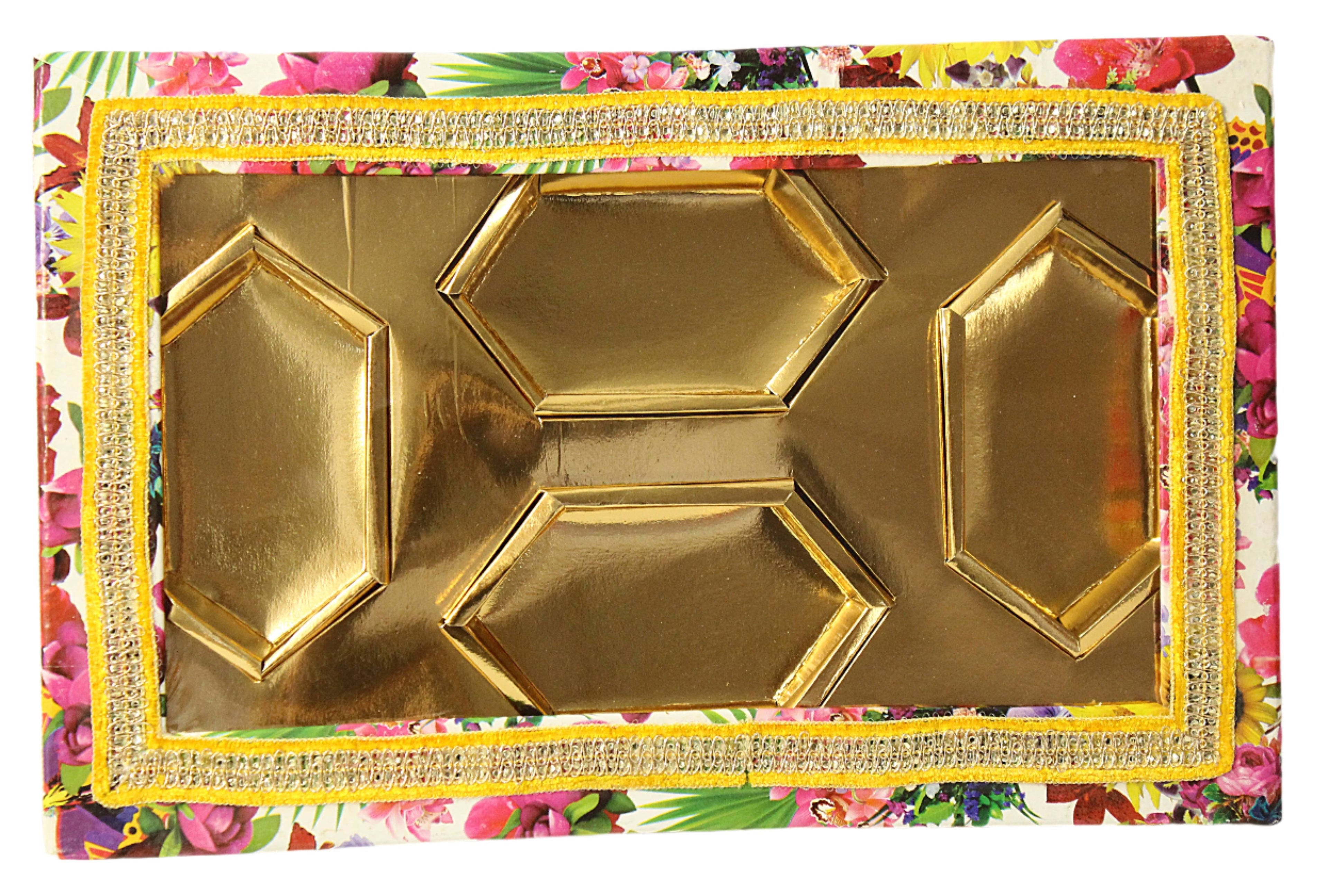 Flower Print 4 Partition Dry Fruit Box- S029