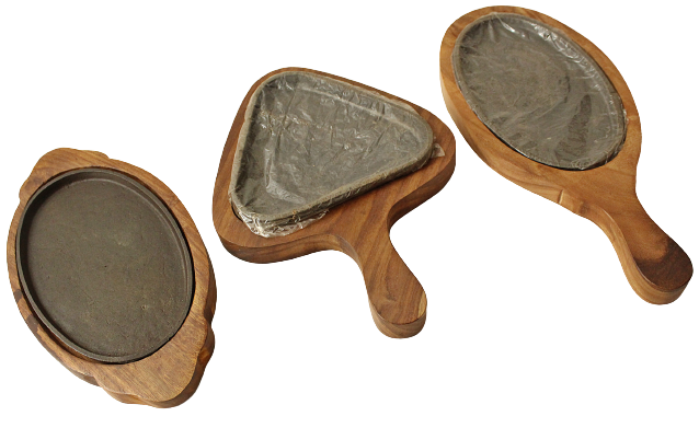 Cast Iron Sizzler Plates with Wooden Bases (Multiple Shapes) 1