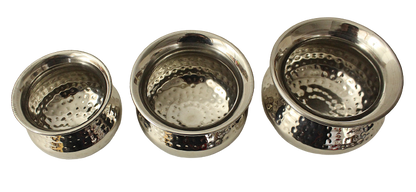 Stainless Steel Hammered Punjabi Handi (3 Sizes)